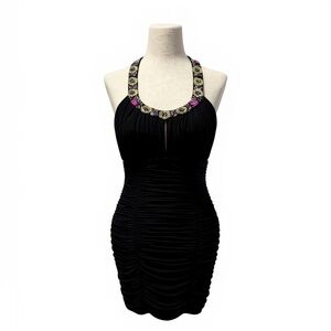 Arden B Black Dress with Colorful Embellishments
